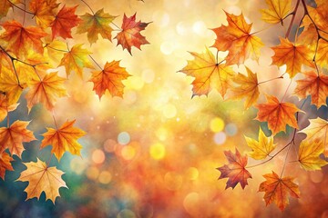 abstract vintage colorful watercolor autumn fall leaves maple orange yellow nature wallpaper background ground texture art aerial