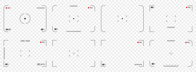 Photo camera viewfinders collection. Set of video and photo camera viewfinder display. Video camera viewfinder template collection
