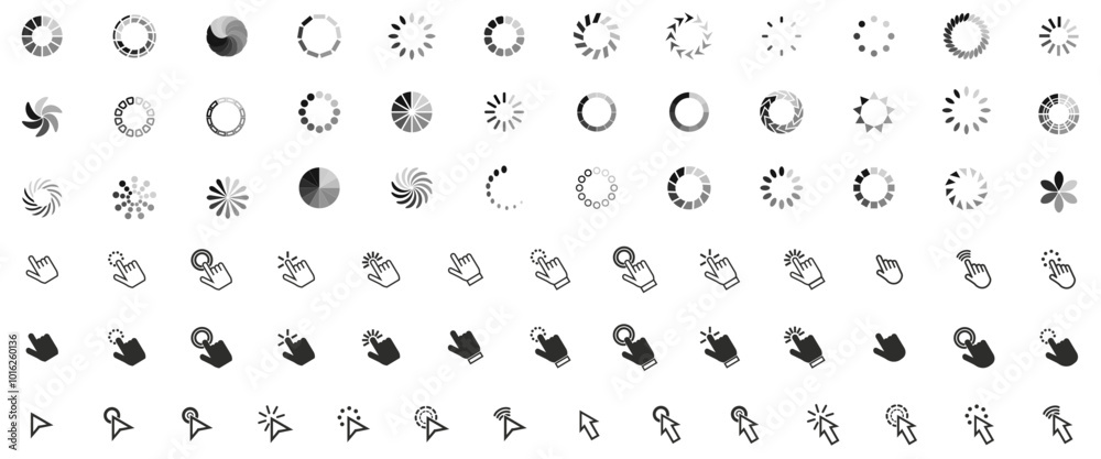 Poster Click cursor icon collection. Set of computer mouse symbol. Arrow, hand, mouse, click icons