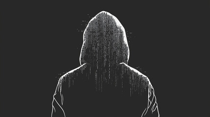 Mysterious figure in a hoodie surrounded by digital noise at night, evoking a sense of cyber intrigue and anonymity