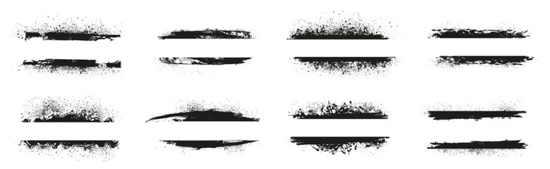 Black ink brushes borders collection. Set of black grunge borders paint brush. Ink stroke collection