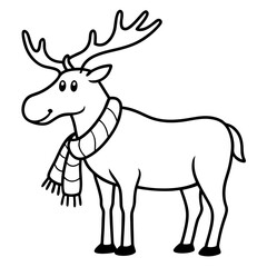 Moose in Scarf Standing in Snow - Vector Art