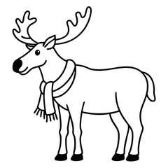 Moose in Scarf Standing in Snow - Vector Art