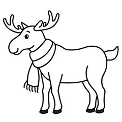 Moose in Scarf Standing in Snow - Vector Art