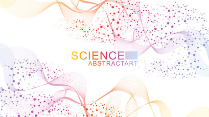 Modern abstract molecules structure for science or medical background. DNA helix or atom visualization. Molecular wave flow abstract background. Vector illustration