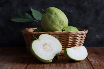 Guava cut in half, tropical fruit.