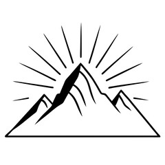 Obraz premium Mountain Silhouette with Sunburst Vector Art