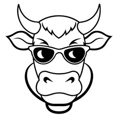 Angry Cow in Sunglasses Tough Attitude Line Art Vector Design