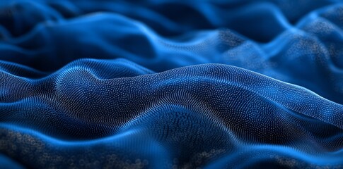 Obraz premium Abstract blue wavy surface with a subtle grid pattern, a modern and digital background.