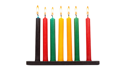 Kwanzaa kinara with red, green, and yellow candles isolated on transparent background

