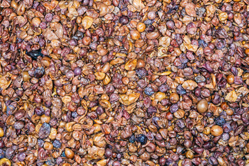 Close-up of colorful dry fruit peels and seeds mix