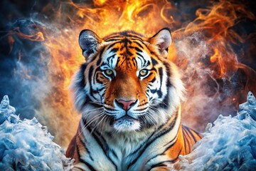 majestic tiger with intricate fiery icy patterns