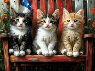 a group of kittens sitting on a chair

