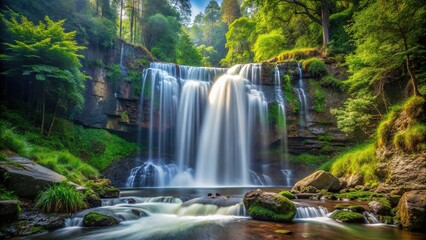 Obraz premium majestic waterfall hidden forest power tranquility nature