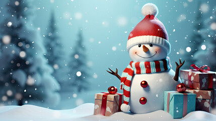 Obraz premium snowman with christmas tree