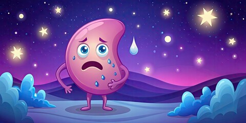 Cartoon Stomach Character in Sadness and Pain - Vector Illustration for Health Awareness