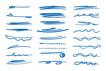 Fototapeta premium Handmade marker lines set, brush lines, underlines. Hand-drawn collection of doodle style various shapes. Art Lines. Isolated on white. Vector illustration