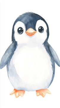 recommend clip art: Watercolor Penguin Illustration for Minimalist Design Generative AI