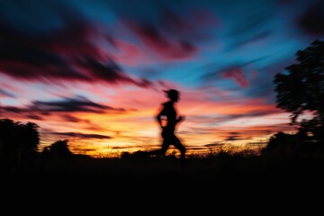 Fototapeta premium Silhouette of Runner at Sunset