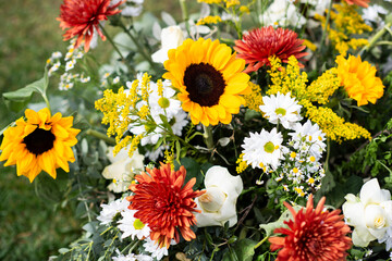 Girasol, ramo, boda, ceremonia, decoración, margaritas