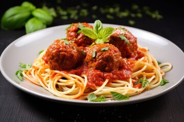 Spaghetti meat meatball pasta.