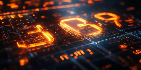 Abstract digital glowing 3d neon  circuit board with the numbers 39.