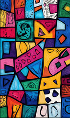 Fototapeta premium Hand-drawn 2D Doodle Tile and Carpet Patterns with White Borders – Geometric, Floral, and Abstract Designs