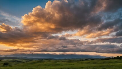 A dynamic sky filled with fast-moving clouds, creating a sense of motion as the wind whips across the landscape
