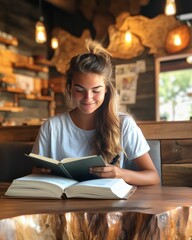 Young Woman Reading in Cozy Cabin