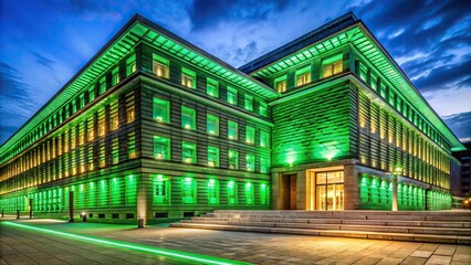 Naklejka premium National Library Week celebration with green bricks illuminated by lights and books leading lines