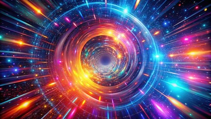 Obraz premium Colorful Abstract Hyperspace Tunnel: Sci-Fi Interstellar Travel Through a Wormhole