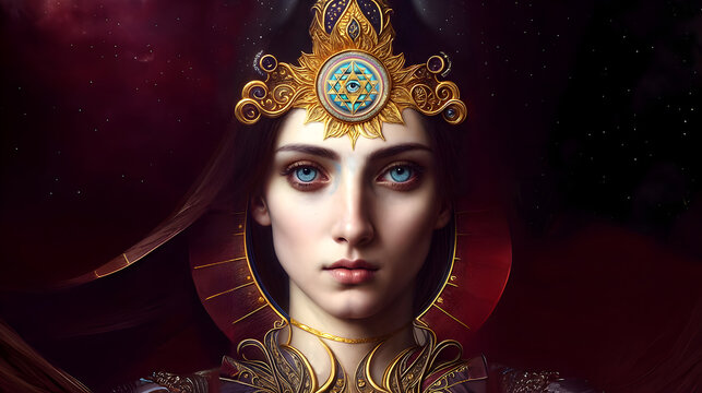High priestess third eye symbol and sri yantra golden crown