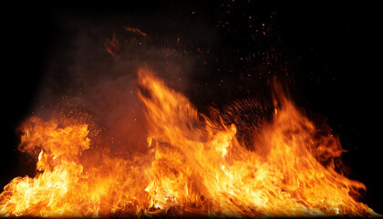 Realistic fire flames and sparks overlays with burning effects and smoke