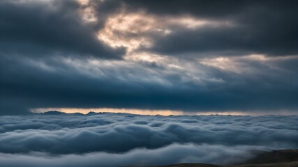 Obraz premium An intense sky with swirling clouds in shades of gray and blue, as strong winds push the clouds across the horizon, creating dramatic shapes 