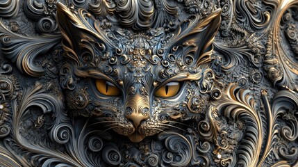 Ornate Cat Pattern Seamless Repeat 3d animation