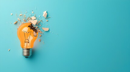 Broken lightbulb on blue background representing lost ideas failed business innovations or creative challenges  Conceptual image symbolizing the struggle of innovation and entrepreneurship
