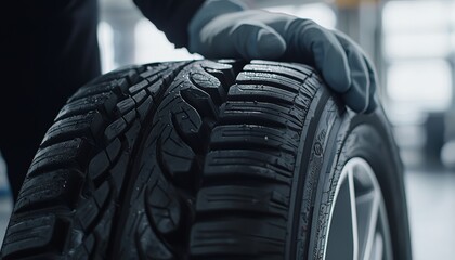 A mechanic placing a summer tire beside a removed winter tire, with both tires displayed for comparison, emphasizing the technicians role in ensuring a safe and smooth ride throughout the year.