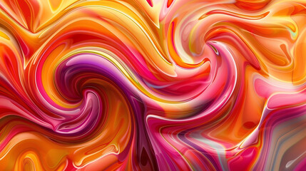 Fototapeta premium Bright colorful abstract swirling pattern in red, yellow, and pink tones, reminiscent of swirling paint or candy.
