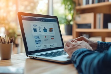 Entrepreneur Managing an E commerce Store on Laptop in Stylish Home Office