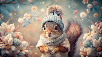 Obraz premium Cute Squirrel in Cozy Winter Clothes - Adorable Animal Wallpaper for Nature Lovers