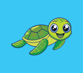 Fototapeta premium Smiling Sea Turtle Cartoon Vector Illustration Design.