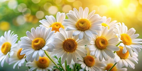 Fototapeta premium Daisies in Bloom: Stunning White Petals with Yellow Centers for Vibrant Wallpaper Designs