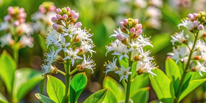 Medicinal plant Menyanthes trifoliata also known as Bogbean or Buckbean in medium shot
