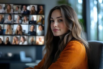 Freelancer Attending Virtual Networking Webinar in Stylish Home Office Setup