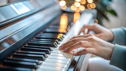 Close-up of a hand pressing piano keys under moody lighting, capturing the essence of artistic expression and musical passion.



