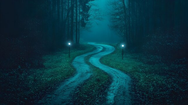 Diverging Paths in the Enchanted Forest A Choice Between Darkness and Light   A mystical scene showcasing two distinct paths