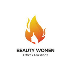 Beauty women icon vector logo design with fire creative concept Premium Vector