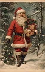 Old-fashioned greeting Christmas Card. ai generated