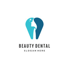 Dental icon vector logo design with women face creative concept Premium Vector