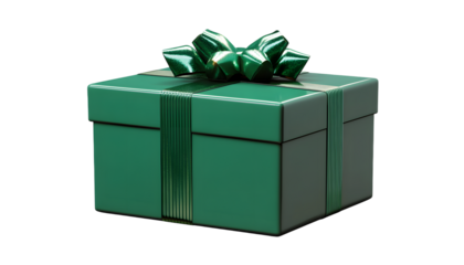 green gift box isolated on transparent background cutout